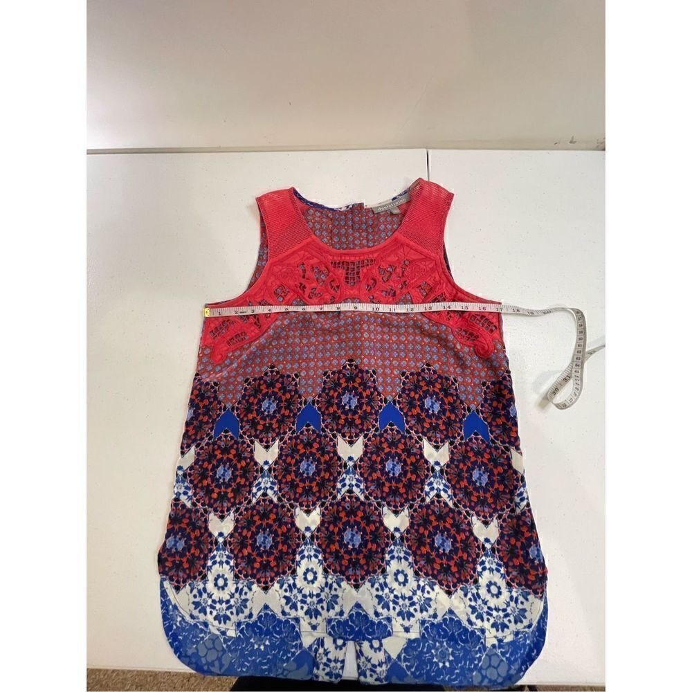 Daniel Rainn women’s XS blue red sleeveless blouse mesh buttons down back - Picture 3 of 6